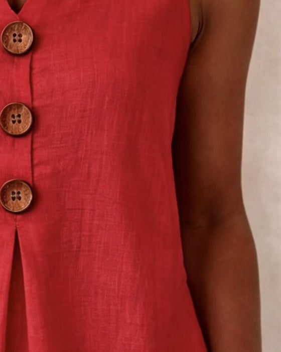Three-Button Sleeveless Solid Color Tank Top