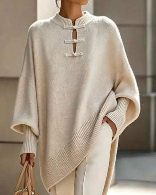 Mandarin Knot Button Loose Fit Cape Pullover
