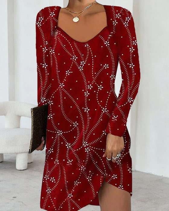 Heart Neckline Long Sleeve Dress