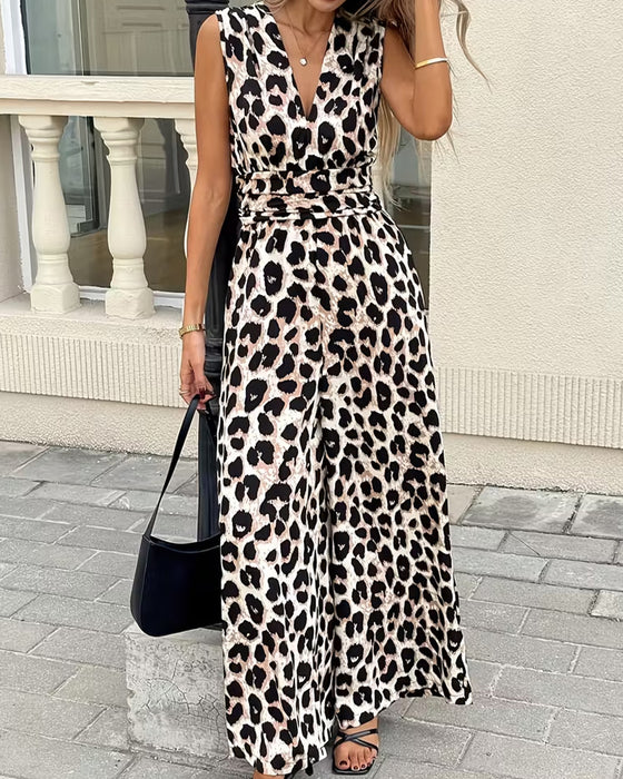 Leopard print sleeveless jumpsuit