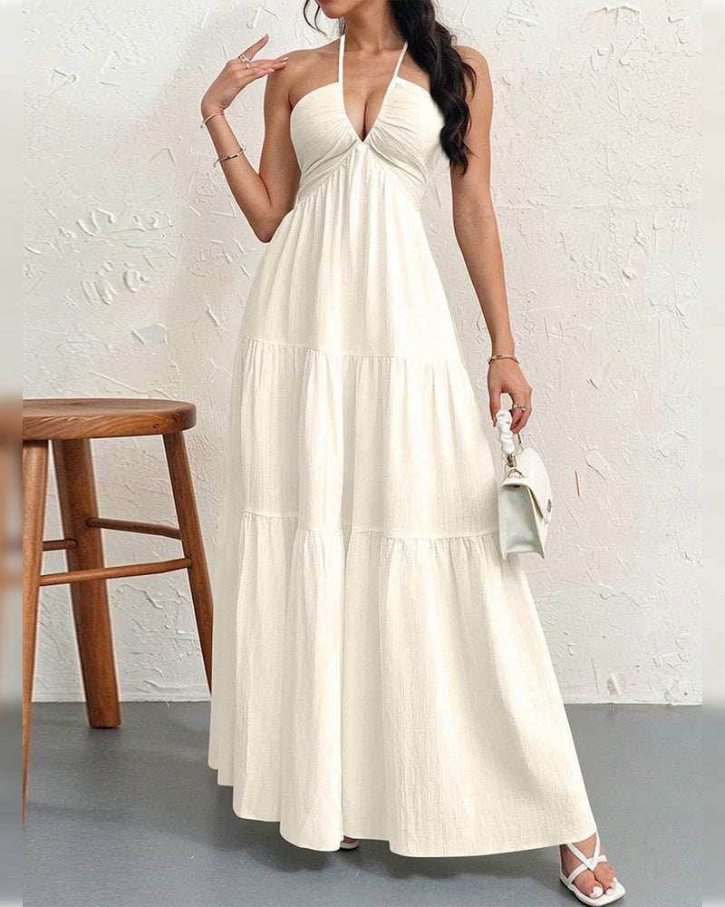 Fashion Solid Halter Dress