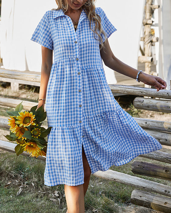 Plaid print casual shirt dress