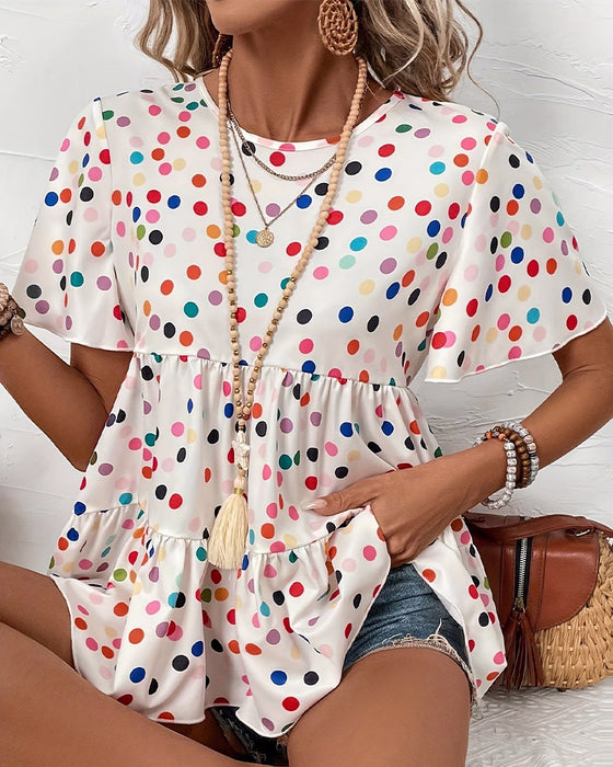 Colorful Polka Dot Babydoll Blouse