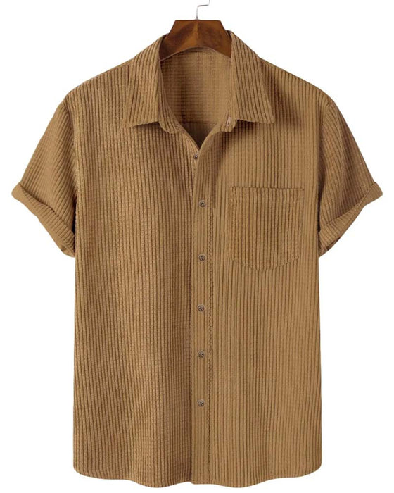 Lapel Button Solid Men's Short Sleeve Shirt