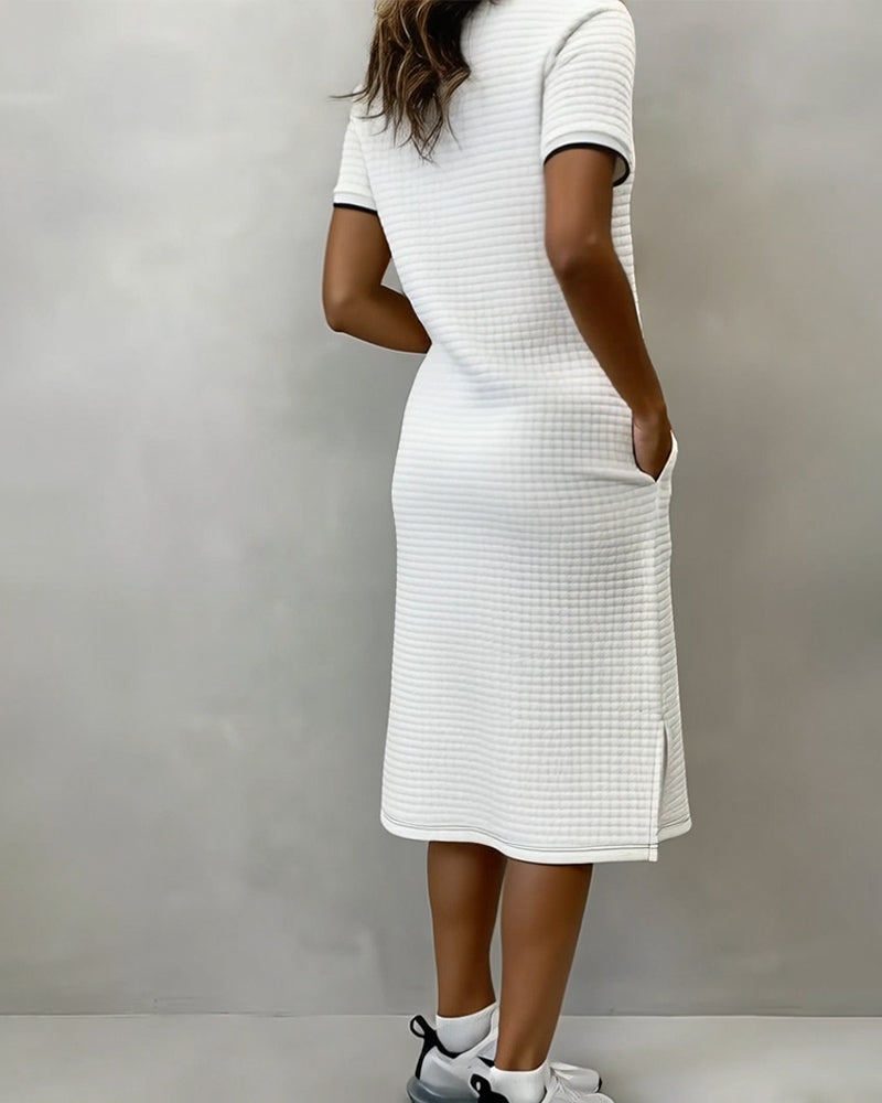 Plaid Stand Collar Short Sleeve Dress