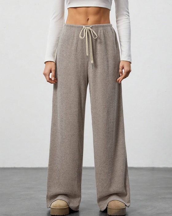 Solid Drawstring Wide-Leg Long Pants