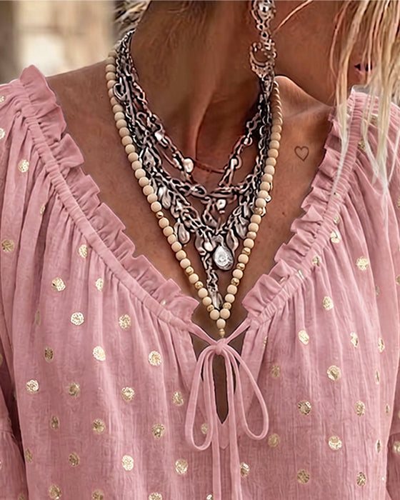 V-Neck Flare Sleeve Blouse