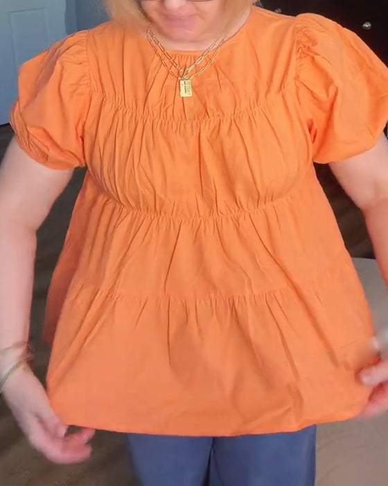Puff Sleeve Loose Fit Ruffled Blouse