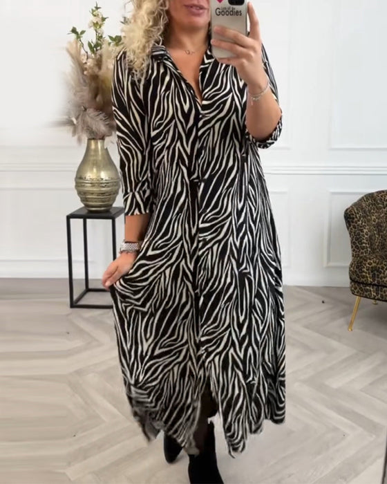 Zebra print lapel casual dress