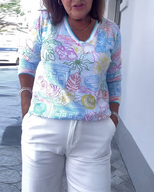 V-Neck Printed Fashion Sweater