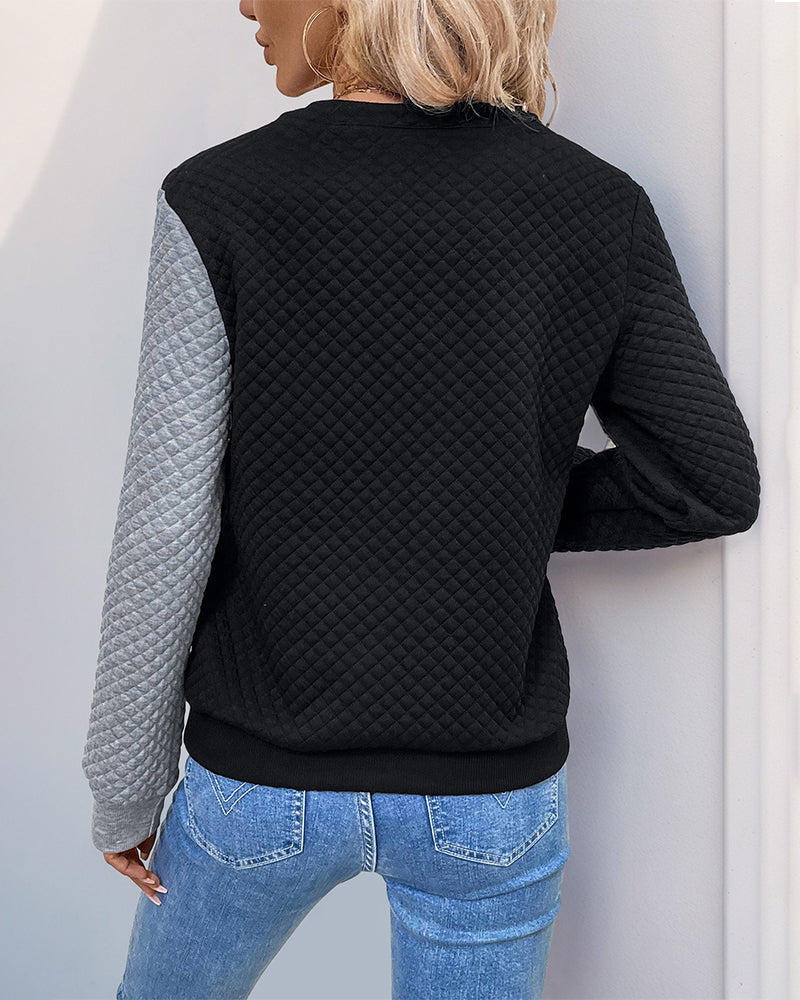 Casual Color-Blocked Long-Sleeved Sweatshirt