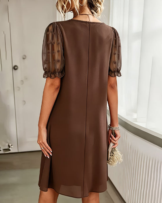Puff Sleeve V-Neck A-Line Patchwork Dresses