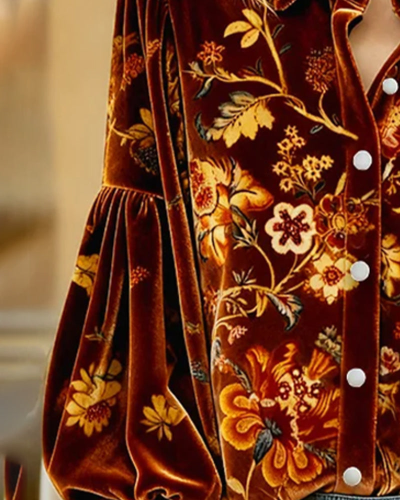 Lantern Sleeve Printed Shirt