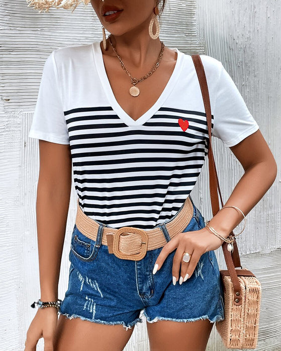 V-Neck Striped All-Match T-Shirt