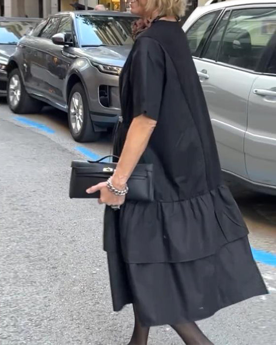 Round Neck Short Sleeve Patchwork Loose Dress