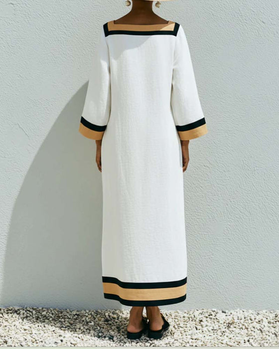 Square Neck Color-Block Loose Long Dress
