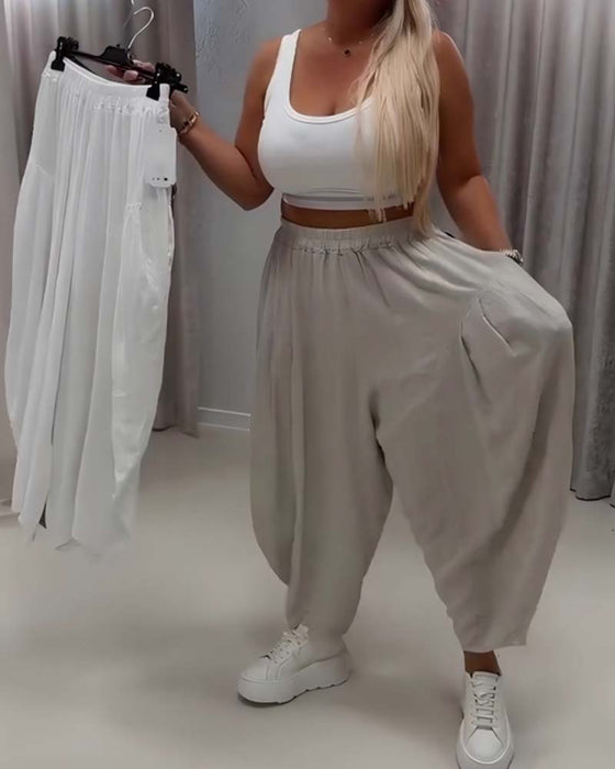 Elastic Waist Wide Leg Harem Pants