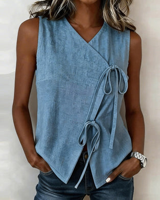 V-Neck Sleeveless Cross Vest Blouse