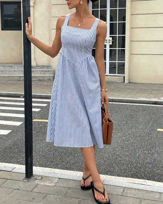Sleeveless Striped A-Line Dress
