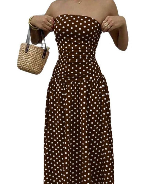 Polka Dot Bandeau A Line Long Dress