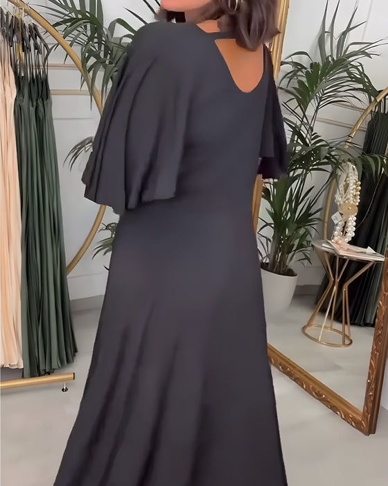 V-Neck Solid Waist Dress