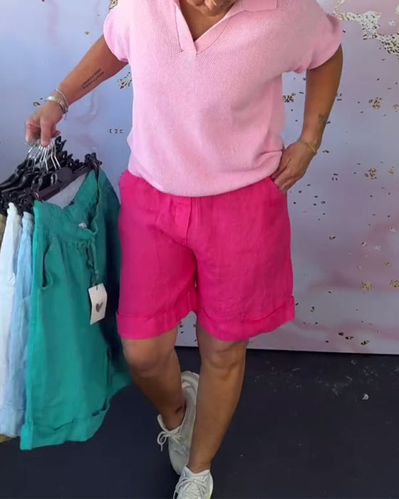 Solid Color Cotton And Linen Casual Shorts