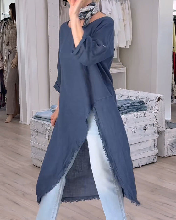 Raw-Edge Slit Asymmetrical Shirt