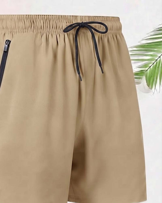 Drawstring Zipper Elastic Waist Shorts