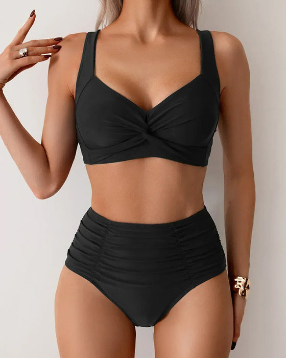 Solid Color Knot High Waist Sexy Bikini