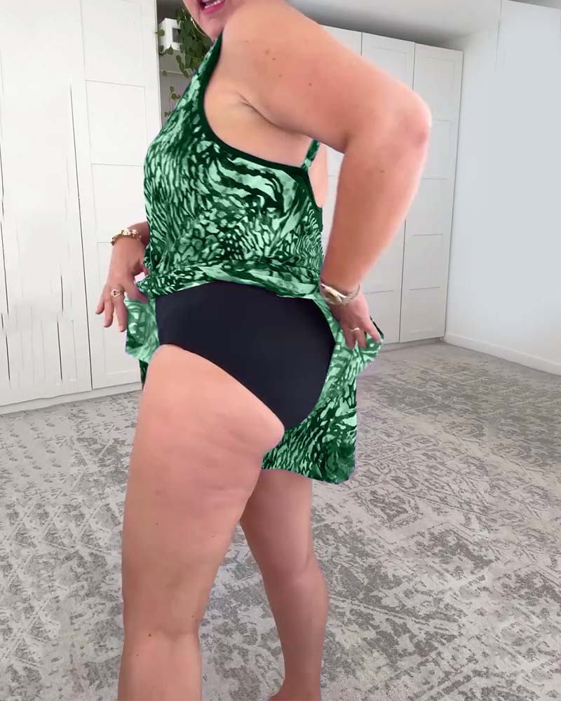 V-Neck Colorful Print One-Piece Swimsuit