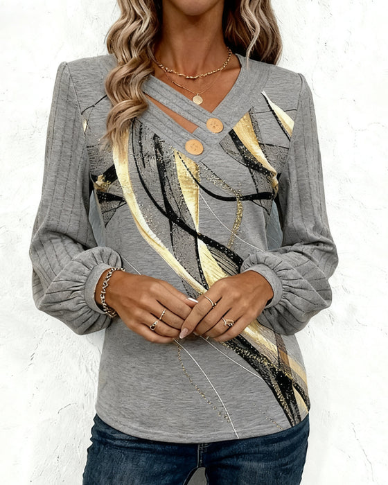 Striped Print Lantern Sleeve Top