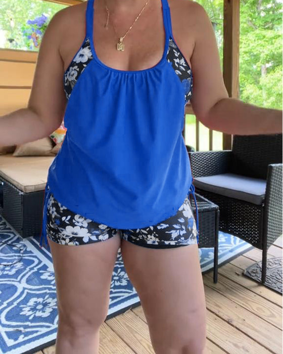 Printed Suspender Boxer Swimsuit