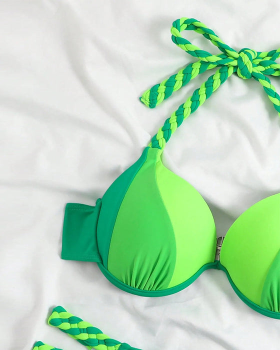 Colorblock halterneck bikini set