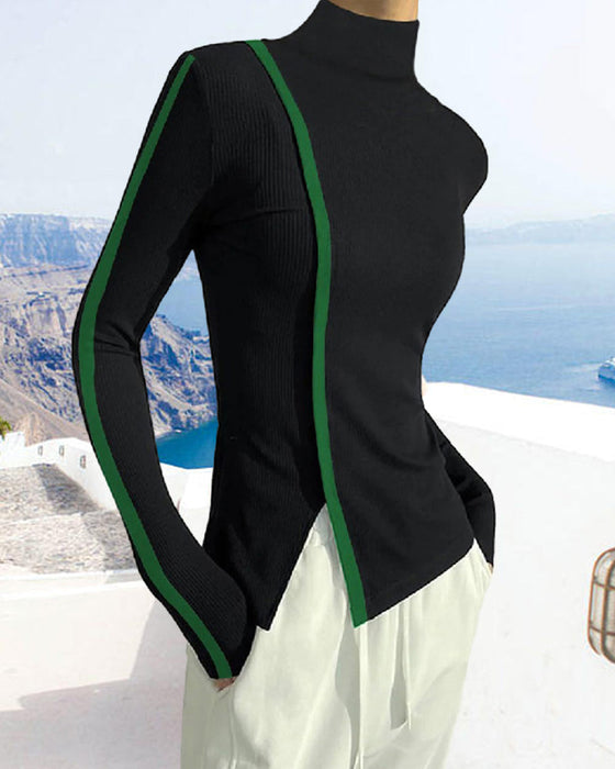 Turtleneck patchwork pullover sweater