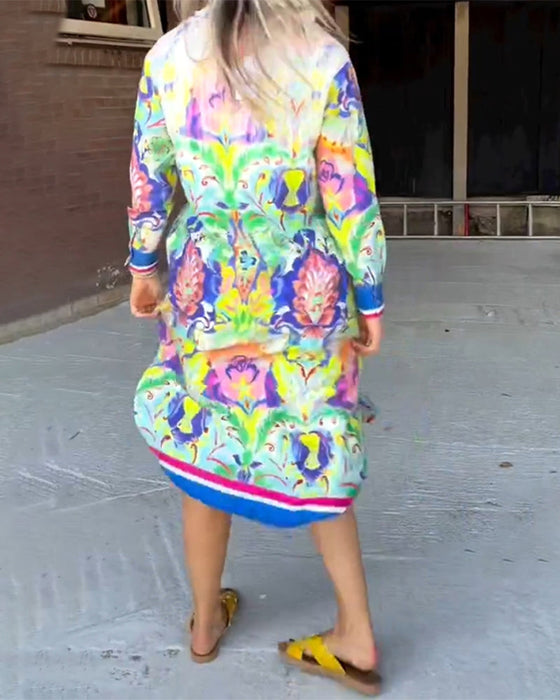 Printed Loose V-Neck Dress