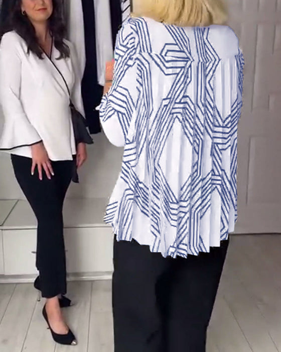 Contrast print pleated casual top