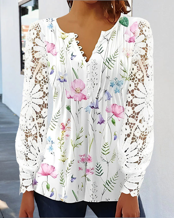 Floral pattern v-neck lace top