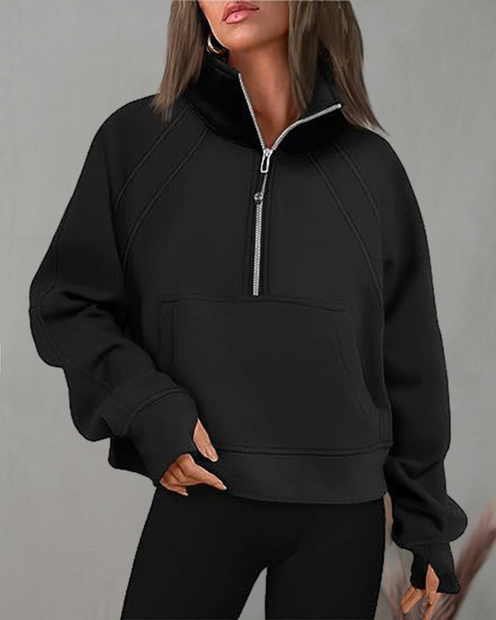 Turtleneck zipper sweatshirt with short sleeve