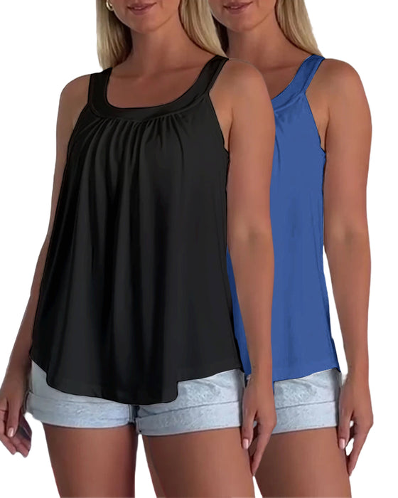 Strapless Pleated Solid Color Tank Top Set