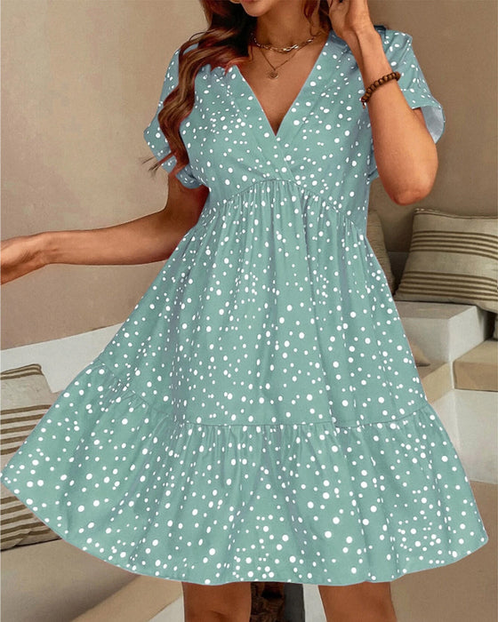 V Neck Polka Dot Print Dress