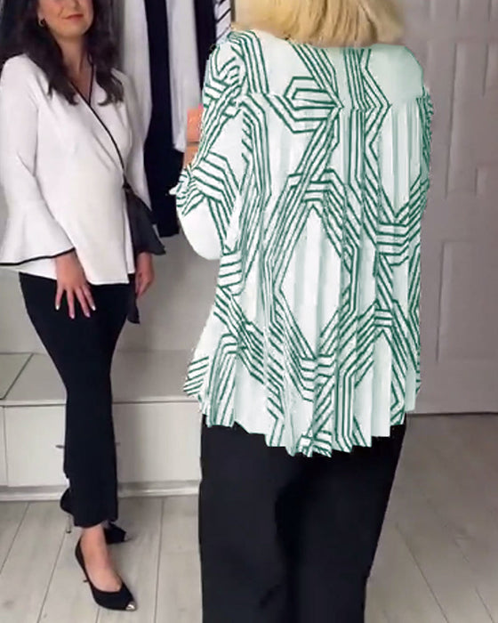 Contrast print pleated casual top