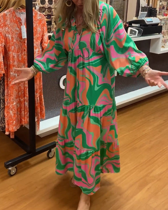 Printed v-neck maxi dress