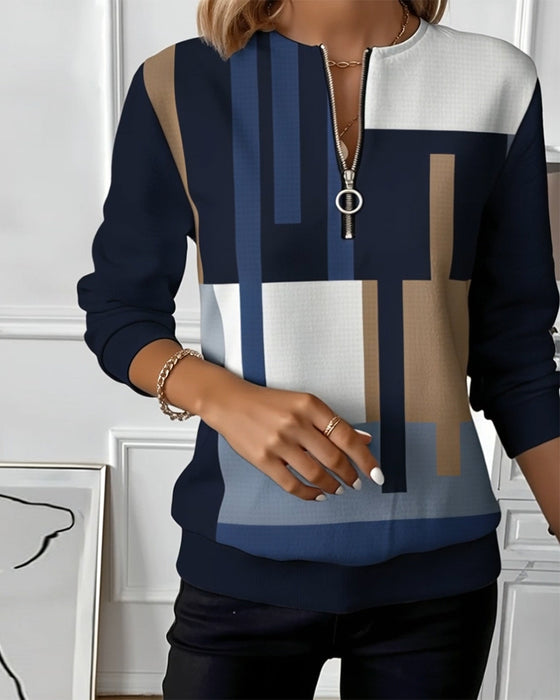 Half Zip Contrast Casual Sweatshirt