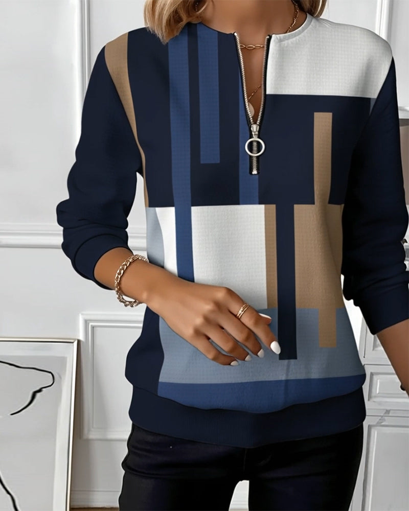 Half Zip Contrast Casual Sweatshirt