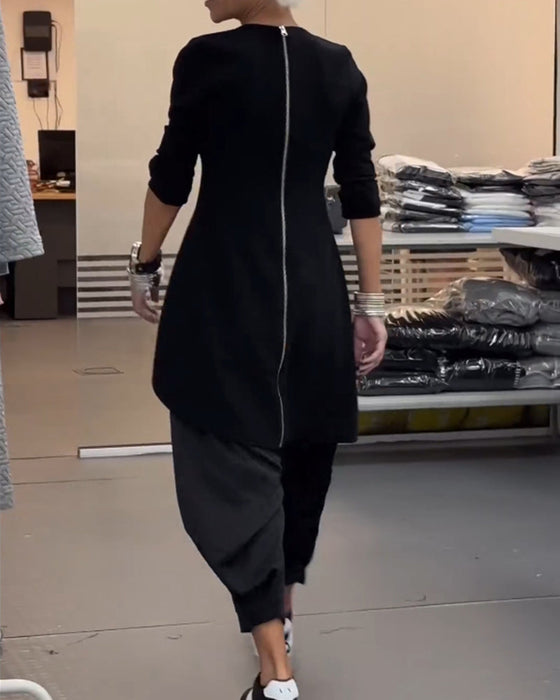 Round neck mid-length sweatshirt