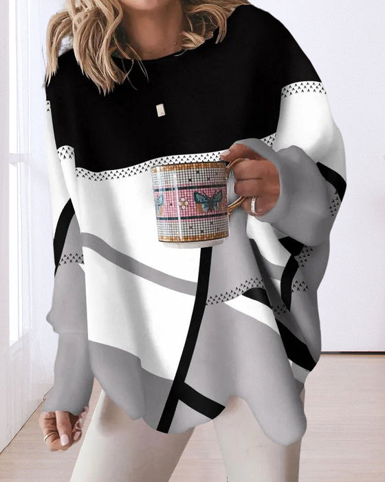 Contrast color casual long sleeve top