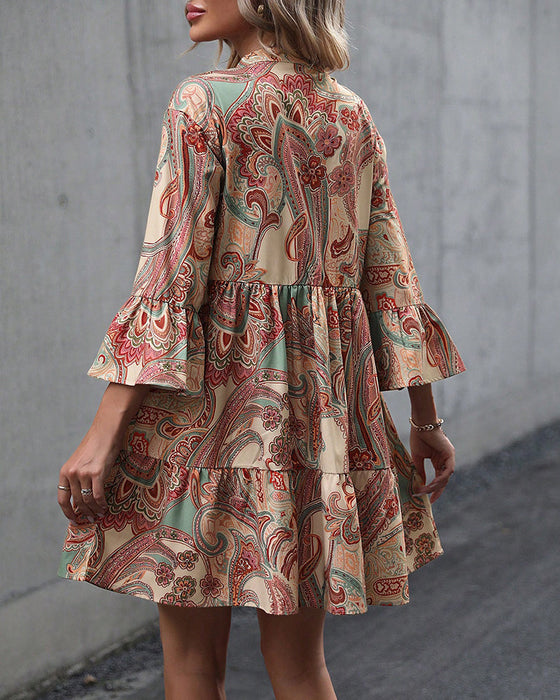 Paisley Print V-neck Dress