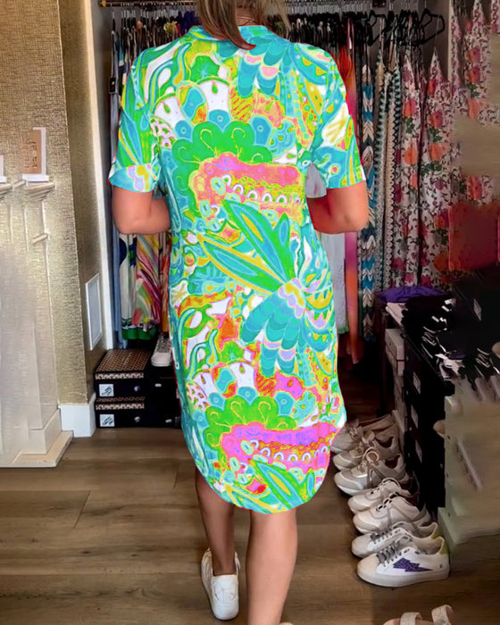 Pocket printed short sleeve dress