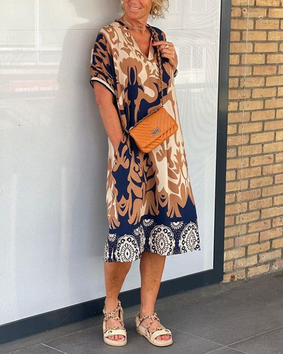 V-neck Geometric Print Dress