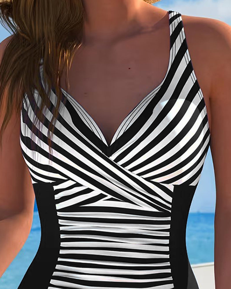 Striped Color-Block One-Piece Swimsuit